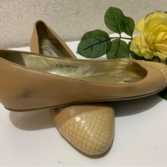 JIMMY CHOO Nude Leather & Python Cap Toe Ballet Flats Neutral Size EU 37.5, US 7 - Picture 10 of 16